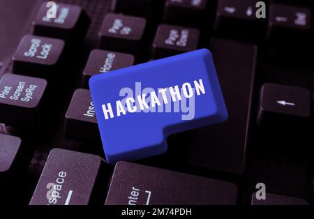 Inspiration montrant le signe Hackathon. Événement d'approche d'entreprise où un grand nombre de personnes s'engagent dans la programmation Banque D'Images