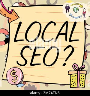 Texte d'écriture Seo local. Le concept, c'est-à-dire un moyen incroyablement efficace de commercialiser votre entreprise proche en ligne Banque D'Images