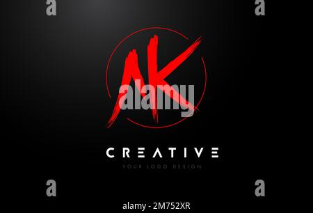 Logo lettre forme AK rouge. Lettres au pinceau manuscrites artistiques logo vecteur de concept. Illustration de Vecteur
