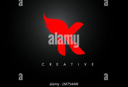 Icône représentant le logo Red K Letter Wings. Logo lettre de l'aile volante avec concept d'aile noire créative. Illustration de Vecteur