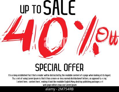 Solde Discount Tag 40% de rabais Red Color Brush grunge Typographie texte d'une campagne publicitaire Illustration de Vecteur