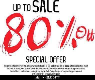 Solde Discount Tag 80% de rabais Red Color Brush grunge Typographie texte d'une campagne publicitaire Illustration de Vecteur