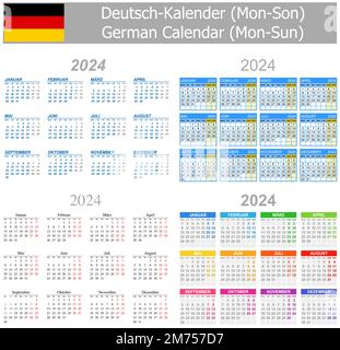 2024 Calendrier Mix allemand mon-soleil sur fond blanc Illustration de Vecteur