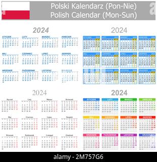 2024-2027 Calendrier polonais de type 1 mon-soleil sur fond blanc Illustration de Vecteur