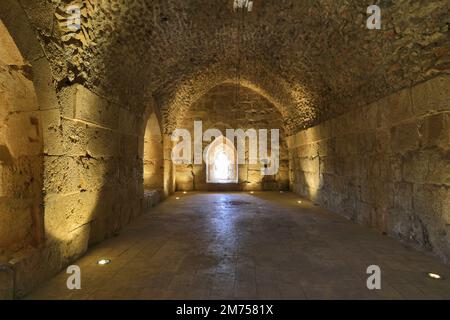 Vue sur le château d'Ajloun (QA'lat ar-Rabad) dans le quartier du Mont Ajloun, au nord de la Jordanie, au Moyen-Orient Banque D'Images