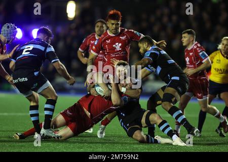 Cardiff, Royaume-Uni. 07th janvier 2023. Ken Owens des Scarlets est arrêté. United Rugby Championship, Cardiff Rugby v Scarlets au BT Sport Cardiff Arms Park à Cardiff, pays de Galles, le samedi 7th janvier 2023. photo par Andrew Orchard/Andrew Orchard sports photographie/Alamy Live News crédit: Andrew Orchard sports photographie/Alamy Live News Banque D'Images