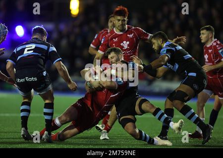 Cardiff, Royaume-Uni. 07th janvier 2023. Ken Owens des Scarlets est arrêté. United Rugby Championship, Cardiff Rugby v Scarlets au BT Sport Cardiff Arms Park à Cardiff, pays de Galles, le samedi 7th janvier 2023. photo par Andrew Orchard/Andrew Orchard sports photographie/Alamy Live News crédit: Andrew Orchard sports photographie/Alamy Live News Banque D'Images