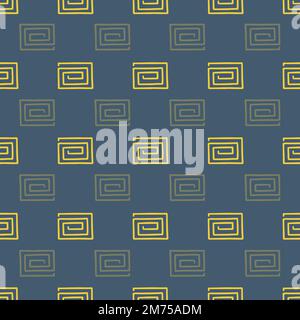 Motif carré jaune de style tribal sans couture sur fond bleu. Illustration de Vecteur