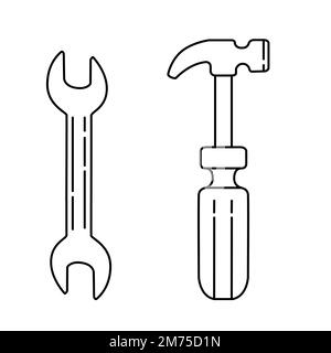 Illustration vectorielle de la clé et du marteau sur fond blanc Illustration de Vecteur