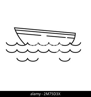 Icône bateau en bois contour dessin vectoriel illustration sur fond blanc Illustration de Vecteur