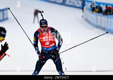 Pokljuka, Slovénie. 07th janvier 2023. Tarjei BoE de Norvège vu en action pendant la course de poursuite de 12,5 km Men à la coupe du monde de biathlon IBU BMW à Pokljuka. Crédit : SOPA Images Limited/Alamy Live News Banque D'Images