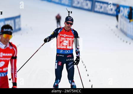 Pokljuka, Slovénie. 07th janvier 2023. Tarjei BoE de Norvège vu en action pendant la course de poursuite de 12,5 km Men à la coupe du monde de biathlon IBU BMW à Pokljuka. Crédit : SOPA Images Limited/Alamy Live News Banque D'Images