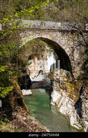 Pont romain ou pont du diable sur la gorge de Tauglbach, sentier d'aventure, Tauglbach, Bad Vigaun, Tennengau, Land Salzbourg, Autriche Banque D'Images