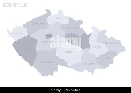 République tchèque carte politique des divisions administratives - régions. Carte vectorielle grise avec étiquettes. Illustration de Vecteur