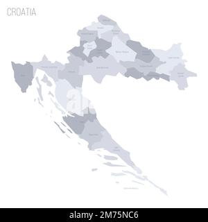 Croatie carte politique des divisions administratives - comtés. Carte vectorielle grise avec étiquettes. Illustration de Vecteur