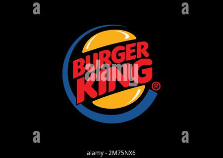 Burger King, logo, fond noir Banque D'Images