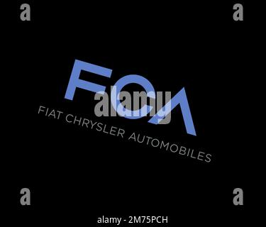 Fiat Chrysler automobiles, logo pivoté, fond noir B Banque D'Images