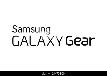 Samsung Galaxy Gear, logo, fond blanc Banque D'Images