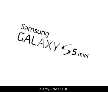 Samsung Galaxy S5 Mini, logo pivoté, fond blanc B Banque D'Images