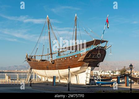 Fatah Al-Khair, navire de dhow omanais traditionnel, Musée maritime sur, Oman Banque D'Images