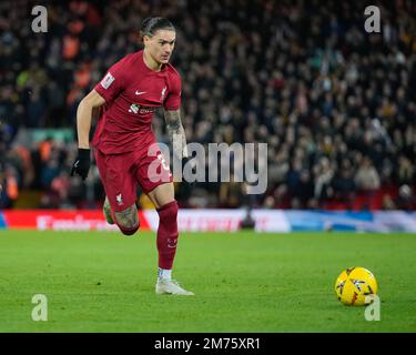 Darwin Núñez #27 de Liverpool lors de la coupe Emirates FA troisième tour match Liverpool contre Wolverhampton Wanderers à Anfield, Liverpool, Royaume-Uni, 7th janvier 2023 (photo de Steve Flynn/News Images) Banque D'Images