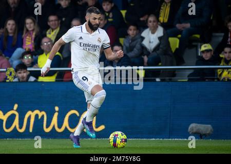 Villarreal, Espagne, 7 janvier 2023. Karim Benzema du Real Madrid pendant le match espagnol de la Liga entre Villarreal CF et Real Madrid au stade de la Ceramica. Photo de Jose Miguel Fernandez /Alamy Live News ) Banque D'Images