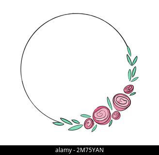 Cadre rond vectoriel décoré de roses et de pivoines, aquarelle dessinée à la main. Illustration de Vecteur
