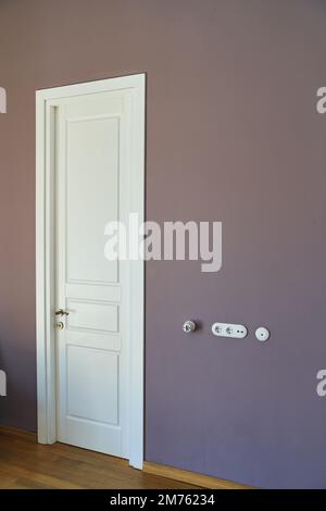 Porte intérieure blanche moderne fermée avec poignée en métal Banque D'Images