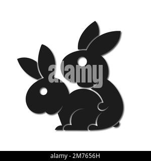 Joli petit lapin noir. Illustration vectorielle d'un lapin noir isolé sur fond blanc, dessin vectoriel réaliste pour l'année à venir de la bl Illustration de Vecteur