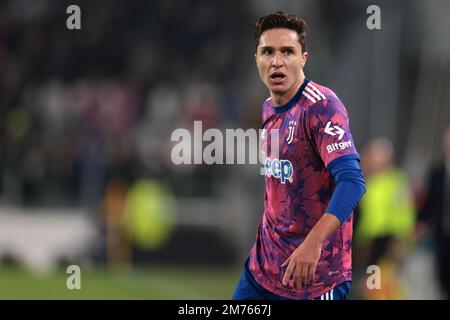 Turin, Italie. 7th janvier 2023. Federico Chiesa de Juventus réagit lors du match de la série A au stade Allianz, à Turin. Crédit photo à lire: Jonathan Moscrop/Sportimage crédit: Sportimage/Alay Live News Banque D'Images