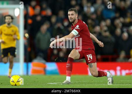 Liverpool, Royaume-Uni. 07th janvier 2023. Jordan Henderson de Liverpool en action. The Emirates FA Cup, 3rd Round Match, Liverpool v Wolverhampton Wanderers à Anfield à Liverpool le samedi 7th janvier 2023. Cette image ne peut être utilisée qu'à des fins éditoriales. Utilisation éditoriale uniquement, licence requise pour une utilisation commerciale. Aucune utilisation dans les Paris, les jeux ou les publications d'un seul club/ligue/joueur. photo par Chris Stading/Andrew Orchard sports Photography/Alamy Live News crédit: Andrew Orchard sports Photography/Alamy Live News Banque D'Images