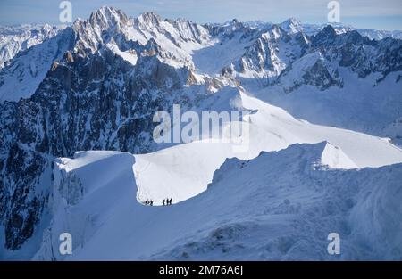 Grands Jorasses et freeriders, ski extrême, aiguille du midi, Alpes françaises Banque D'Images