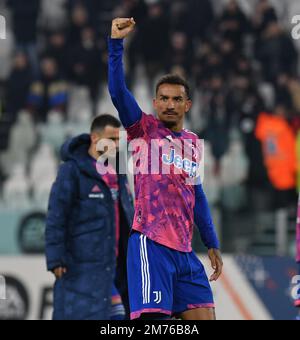 Turin, Italie. 7th janvier 2023. Danilo du FC Juventus célèbre après un match de football entre le FC Juventus et l'Udinese à Turin, en Italie, le 7 janvier 2023. Credit: Federico Tardito/Xinhua/Alamy Live News Banque D'Images