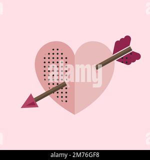 Coeur rose avec un vecteur de flèche cupid Illustration de Vecteur