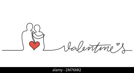 couple romantique hug assis ligne continue dessin vue arrière illustration vectorielle pour la décoration, site web, application mobile, impression, bannière, logo, po Illustration de Vecteur