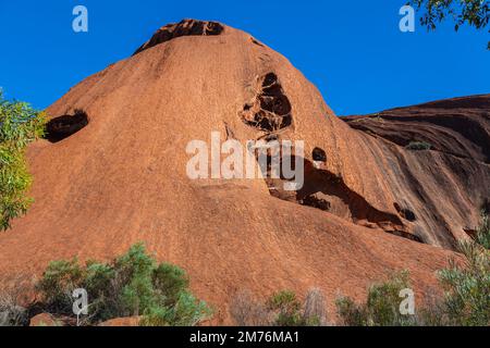 Outback, Australie - 12 novembre 2022 : vue rapprochée sur le rocher de grès rouge dans le centre de l'Australie. Uluru ou Ayers Rock dans le Terri du Nord Banque D'Images