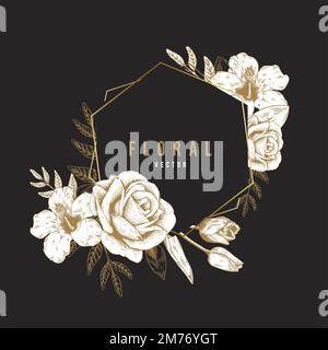 Badge hexagonal à motif floral vierge dessiné à la main Illustration de Vecteur