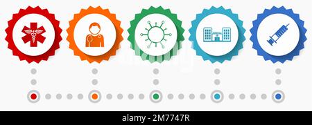Icônes vectorielles de soins de santé, collection de badges Web pour l'hôpital et la médecine, modèle d'infographie d'entreprise Illustration de Vecteur