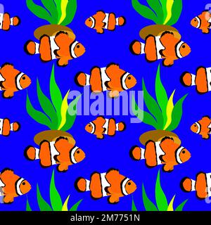 Ensemble d'icônes de voyage en mer sans couture, animal de plongée sous-marin - poisson tropical. Modèle abstrait d'illustration vectorielle. Style moderne et élégant, fond blanc. Illustration de Vecteur