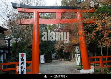 Shimogamo, 11 décembre 2017 : porte torii dans le sanctuaire de Shimogamo à Kyoto. Japon. Banque D'Images