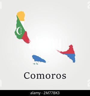 Drapeau de carte des Comores. Carte des Comores avec la bannière comorienne. Illustration vectorielle. Illustration de Vecteur