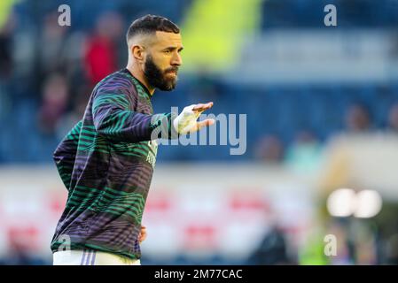 Karim Benzema du Real Madrid se réchauffe pendant le championnat d'Espagne la Ligue football match entre Villareal CF et Real Madrid sur 7 janvier 2023 au stade de la Ceramica à Castellon, Espagne - photo: Ivan Termon/DPPI/LiveMedia Banque D'Images