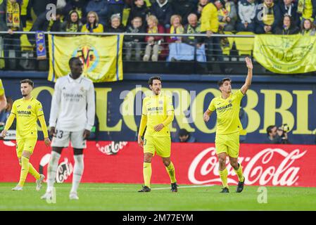 Gérard Moreno de Villarreal célèbre un but lors du championnat d'Espagne la Ligue de football match entre Villareal CF et Real Madrid sur 7 janvier 2023 au stade de la Ceramica à Castellon, Espagne - photo: Ivan Termon/DPPI/LiveMedia Banque D'Images