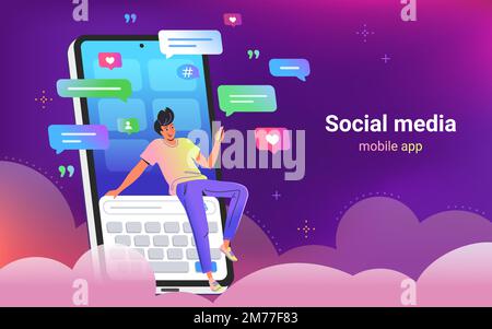 Personnes utilisant les médias sociaux pour les communications - illustration du vecteur de gradient Illustration de Vecteur
