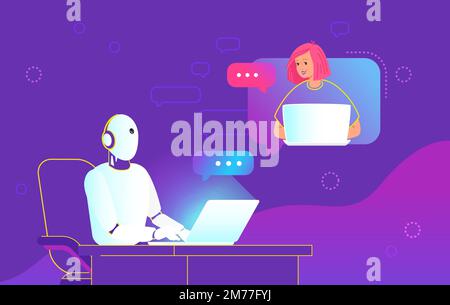 Chatbot ai et chat en ligne du service client Illustration de Vecteur
