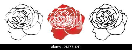 Illustration de la rose rouge et de la fleur de contour isolée sur fond blanc Illustration de Vecteur