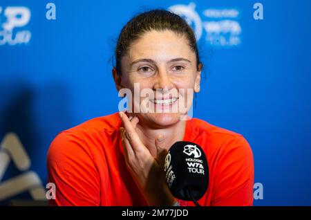 Irina-Camelia Begu, de Roumanie, parle aux médias après le quart de finale du 2023 tournoi international de tennis 1 d'Adélaïde, WTA 500 sur 6 janvier 2023 à Adélaïde, Australie - photo : Rob Prange/DPPI/LiveMedia Banque D'Images