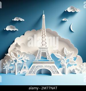 Symbole du site de Paris Tour eiffel en papier mignon Banque D'Images