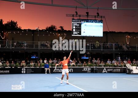 Adélaïde, Australie, 8 janvier 2023. Vue sur le court lors du match de finale de tennis international d'Adélaïde entre Novak Djokovic de Serbie et Sebastian Korda des États-Unis à Memorial Drive sur 08 janvier 2023 à Adélaïde, en Australie. Crédit : Peter Mundy/Speed Media/Alay Live News Banque D'Images