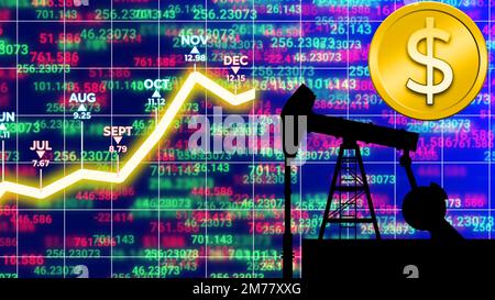 illustration du concept de prix du pétrole brut en dollars. taux de pétrole sur le marché mondial. Banque D'Images